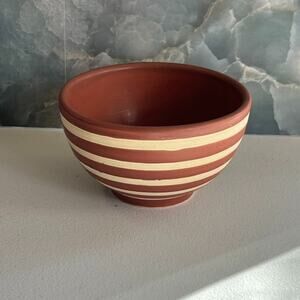 Hausenware Bowl 5.5" Stoneware Striped Brick Red and Tan Matte